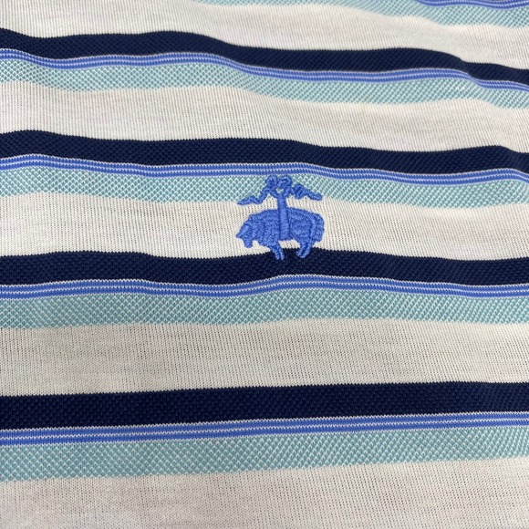 Brooks Brothers Large Slim Fit Blue Striped Short‎ Sleeve  Polo Shirt - Picture 3 of 5